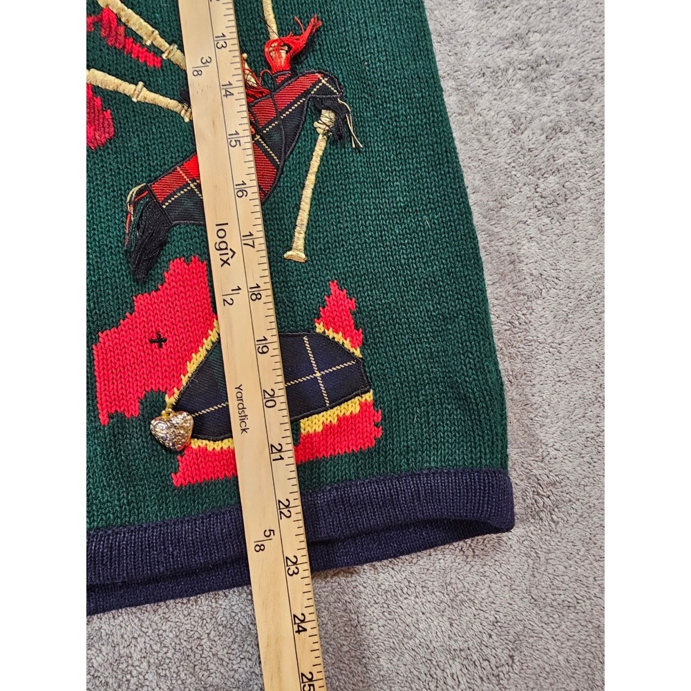 Vintage 1993 Eagles Eye Scottish Scottie Dog Bagpipes Knit Sweater Vest Green M - Picture 6 of 7